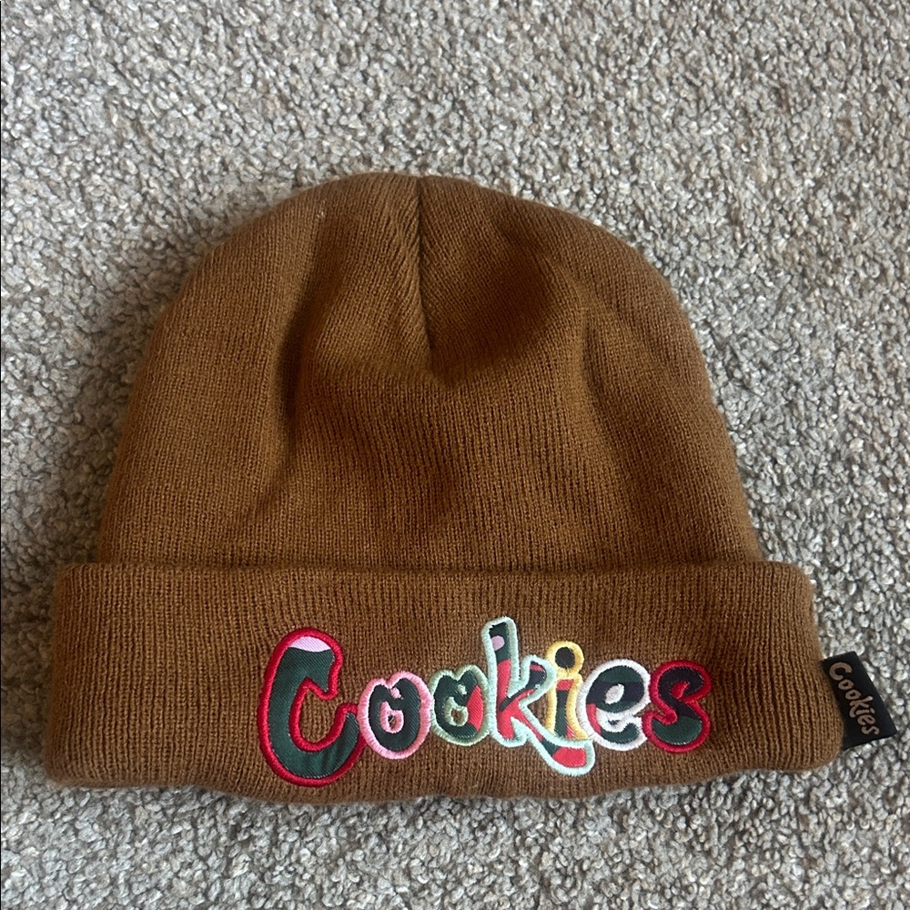 Cookies Brown Embroidered Beanie